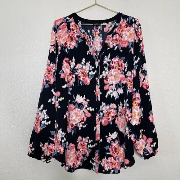 Torrid Black Studio Crepe De Chine Button Front Long Sleeve Blouse Top Size 4x - Picture 1 of 13